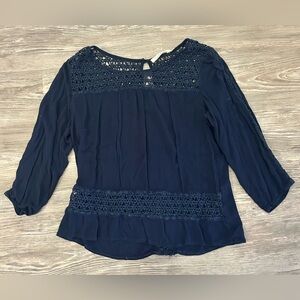 Solitaire Navy Crochet Detail Blouse